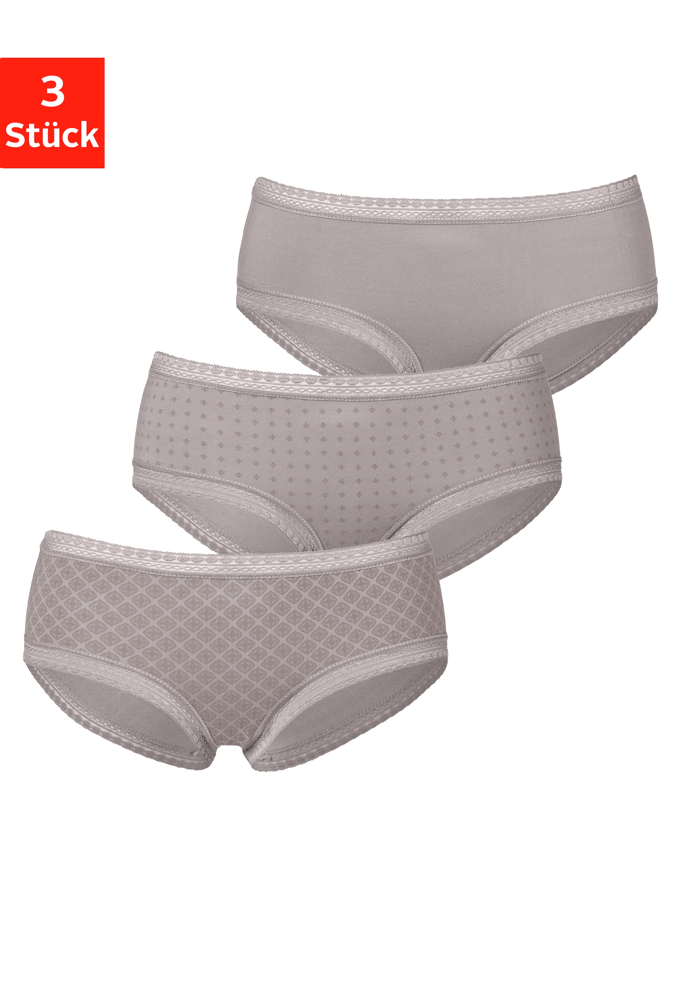 mit Fisch günstig Kaufen-LASCANA Panty, (Packung, 3 St.), aus elastischer Baumwolle mit weicher Spitze. LASCANA Panty, (Packung, 3 St.), aus elastischer Baumwolle mit weicher Spitze <![CDATA[Lascana Pantys im 3er-Pack. Mit grafischer Spitze an Taillen- und Beinabschlüssen. Allov