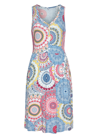 Vivance Jerseykleid, mit Alloverdruck und V-Ausschnitt, farbenfrohes Sommerkleid