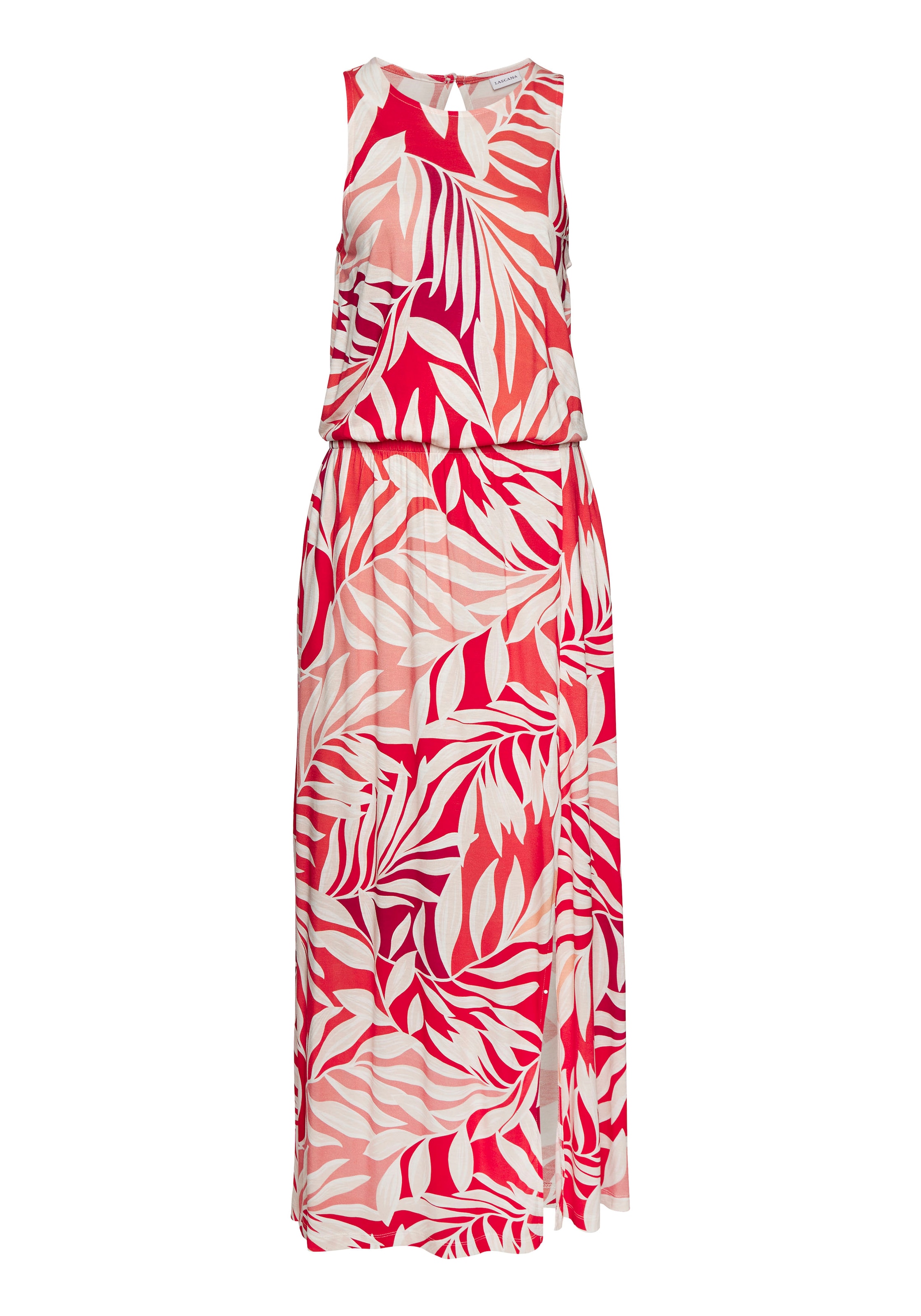 LASCANA Maxikleid, mit Alloverdruck und Schlitz, Jerseykleid, sommerlich-elegant