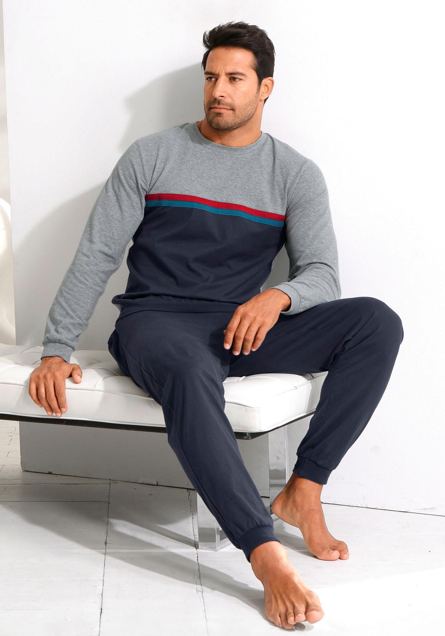Image of le jogger® Pyjama, in langer Form mit kontrastfarbenen Streifen