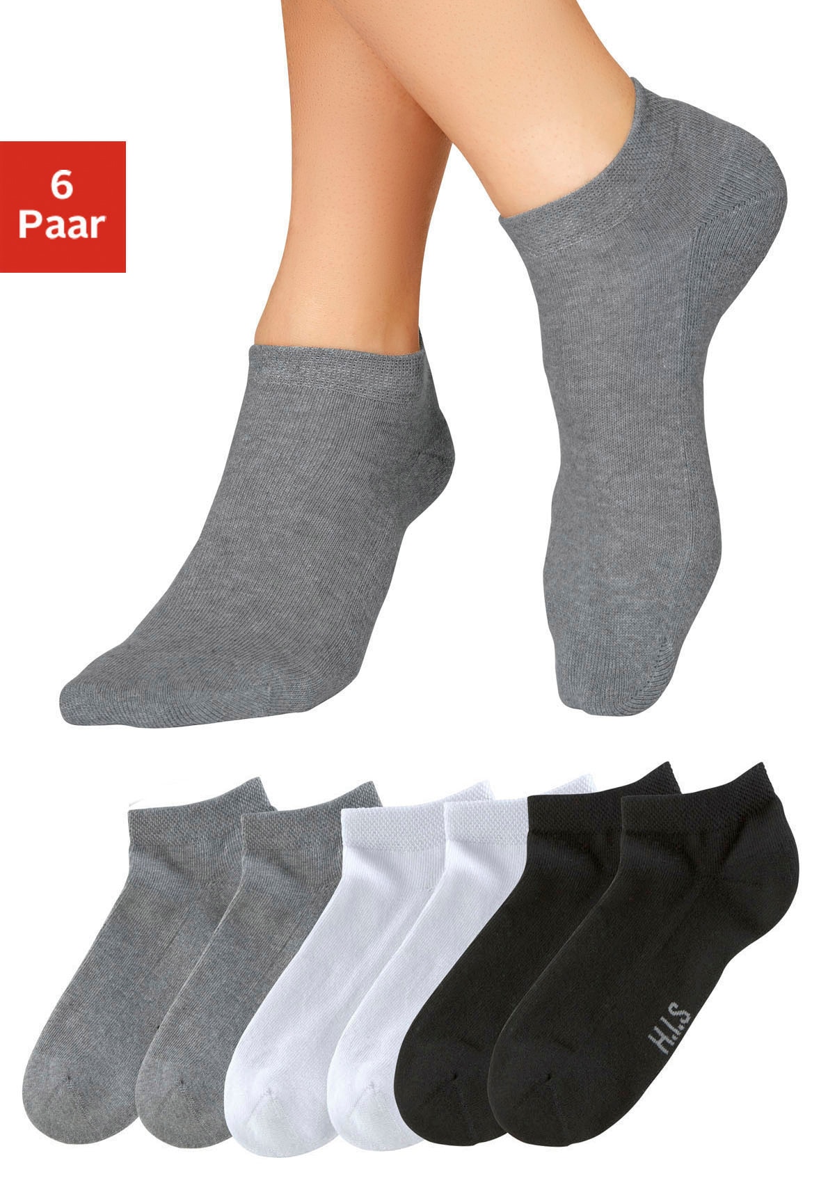 Paar Socken günstig Kaufen-H.I.S Sneakersocken, (Packung, 6 Paar), mit weicher Frotteesohle. H.I.S Sneakersocken, (Packung, 6 Paar), mit weicher Frotteesohle <![CDATA[Warme und anschmiegsame Sneakersocken im 6er-Pack von H.I.S. Mit eingestricktem Schriftzug in der Sohle. Mit extraw