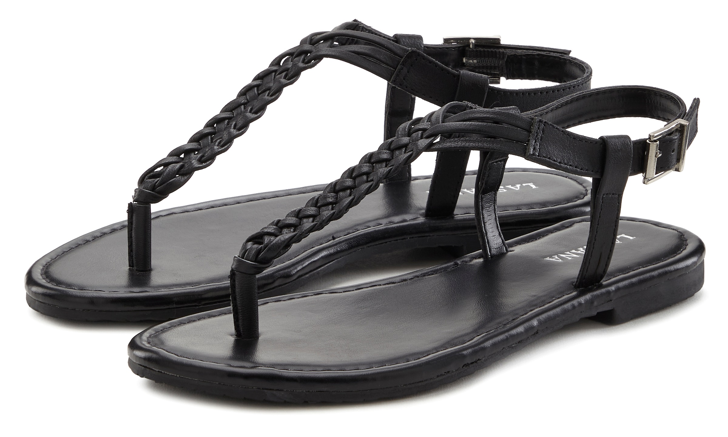 LASCANA Zehentrenner »Sandalette, Sommerschuh«, Sandale aus Leder mit Flecht-Optik