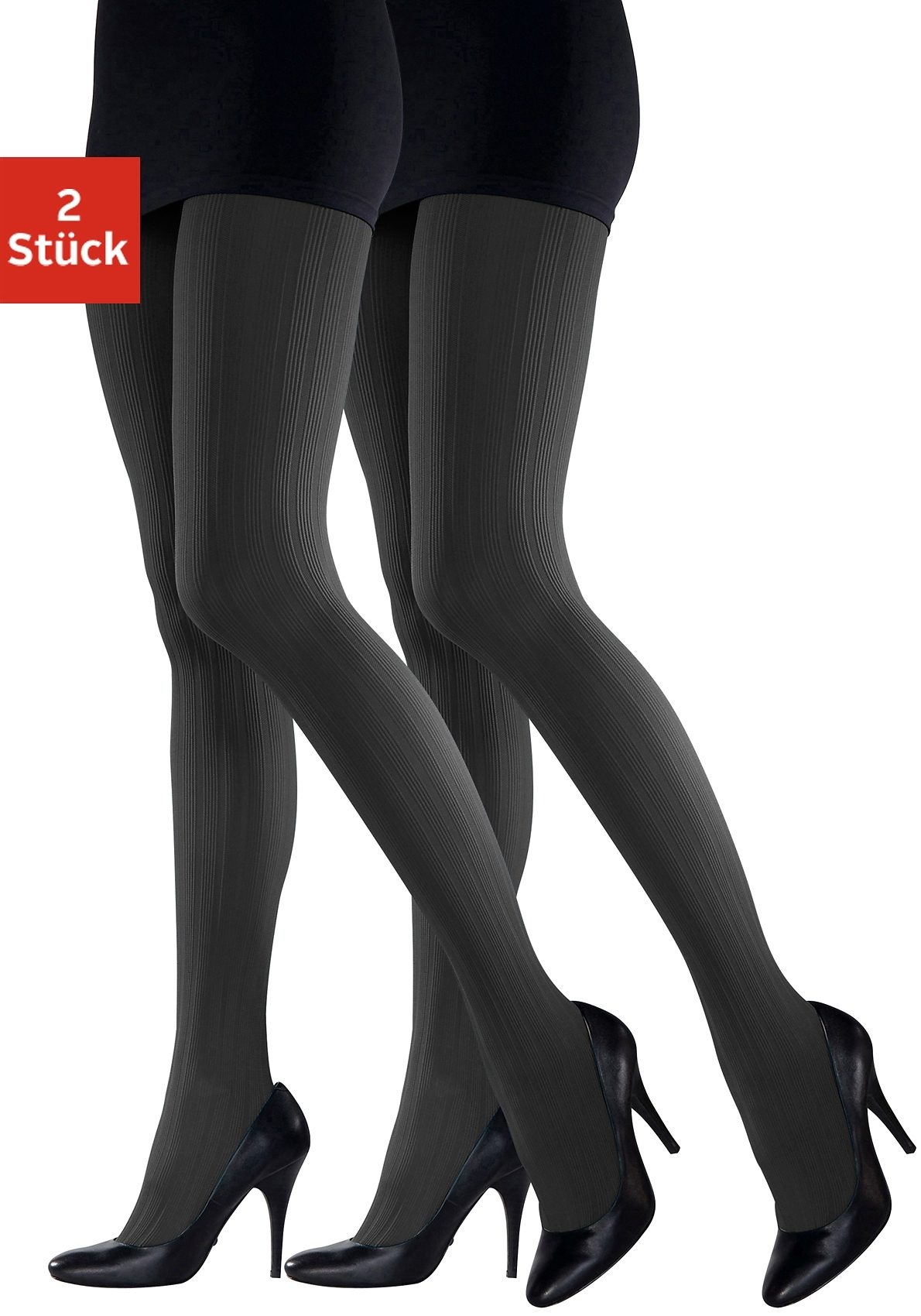 Image of LASCANA Feinstrumpfhose, 80 DEN, (Packung, 2 St.), in blickdichtem Ripp-Strick